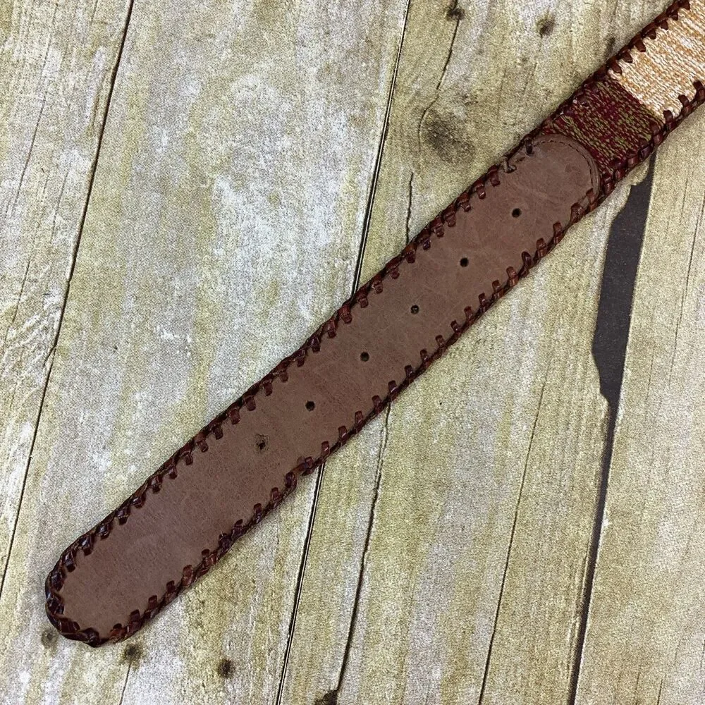 Lucky Brand Boho Embroidered Leather Belt Small Size S Western Aztec Braid Edge